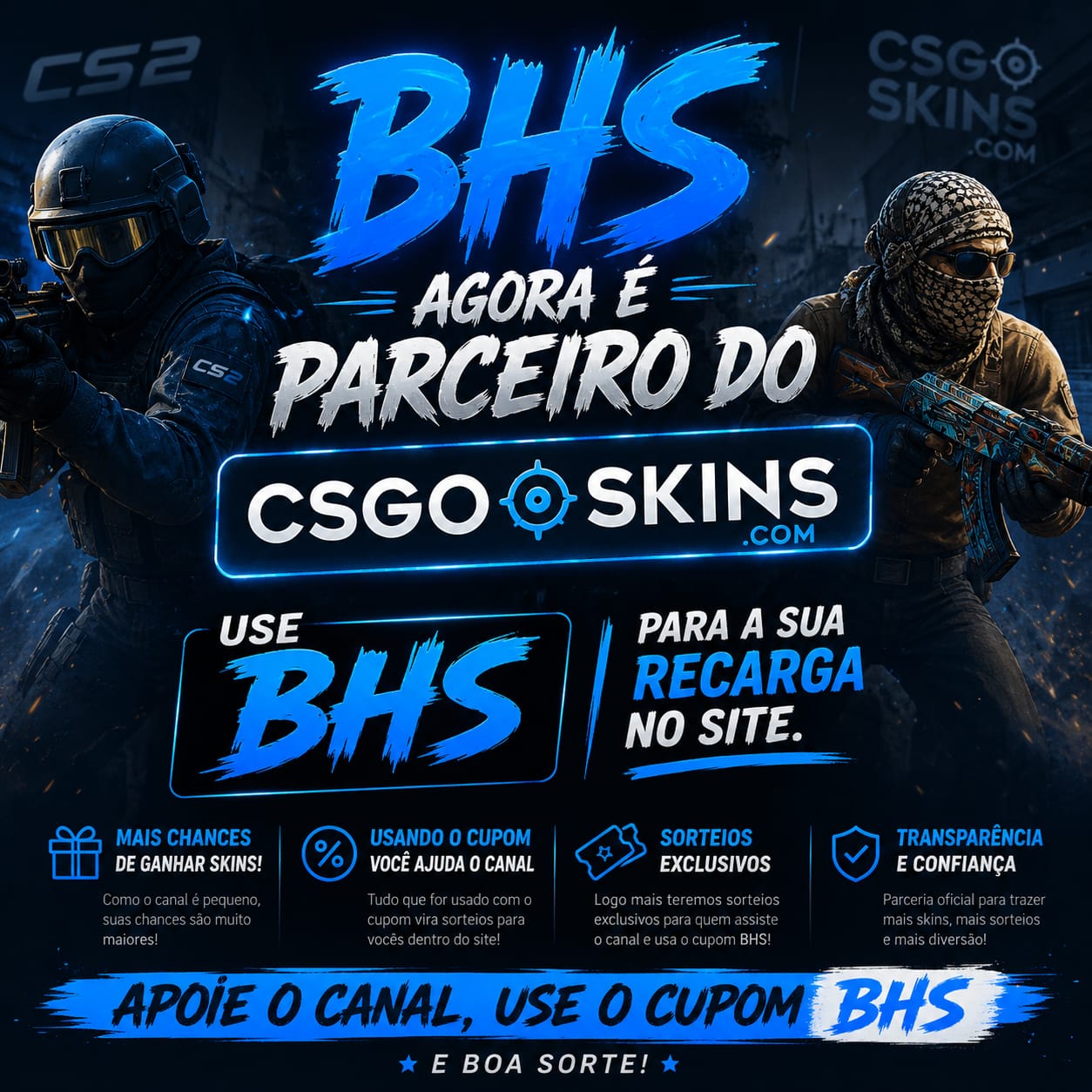 Plataforma Parceira CS2 - csgo-skins e canal do BHS